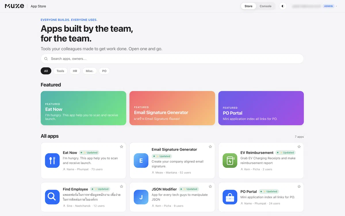 หน้า Internal App Store ของ AEGIS ที่พนักงานเปิดใช้ App ที่ผ่านการอนุมัติแล้ว