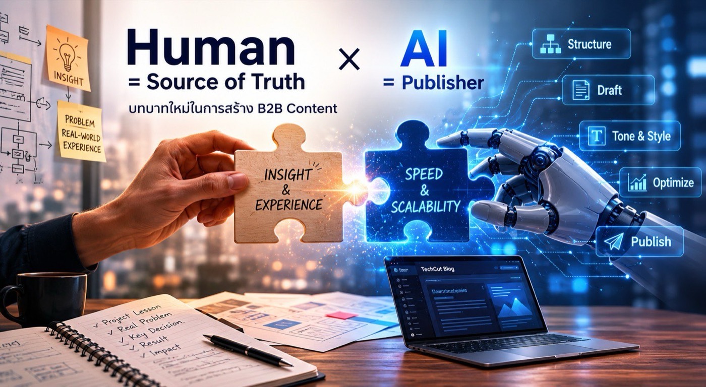 Human × AI — a workflow where Human is Source of Truth and AI is Publisher: Raw Insight → Human Validation → AI Draft → Human Review → Publish